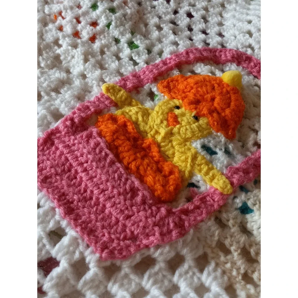 Handmade Reversible Crochet Blanket Sunbonnet Sue Easter Bunny Afghan 3D 46x59